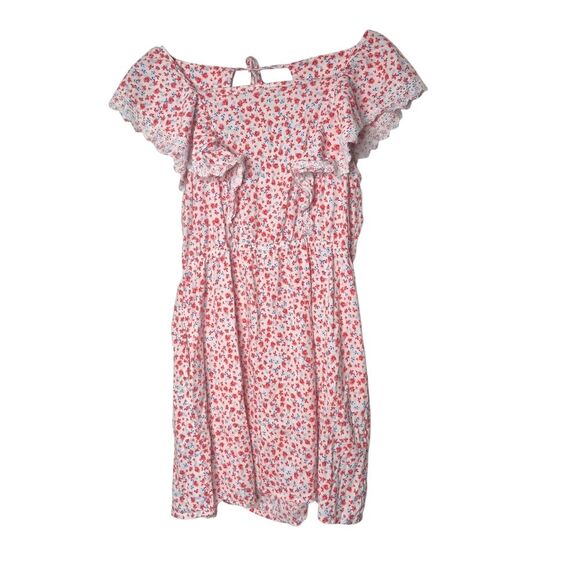 Old Navy Red Floral Waist Defined Flutter Sleeve Mini Dress Size Large Petite - Picture 3 of 6